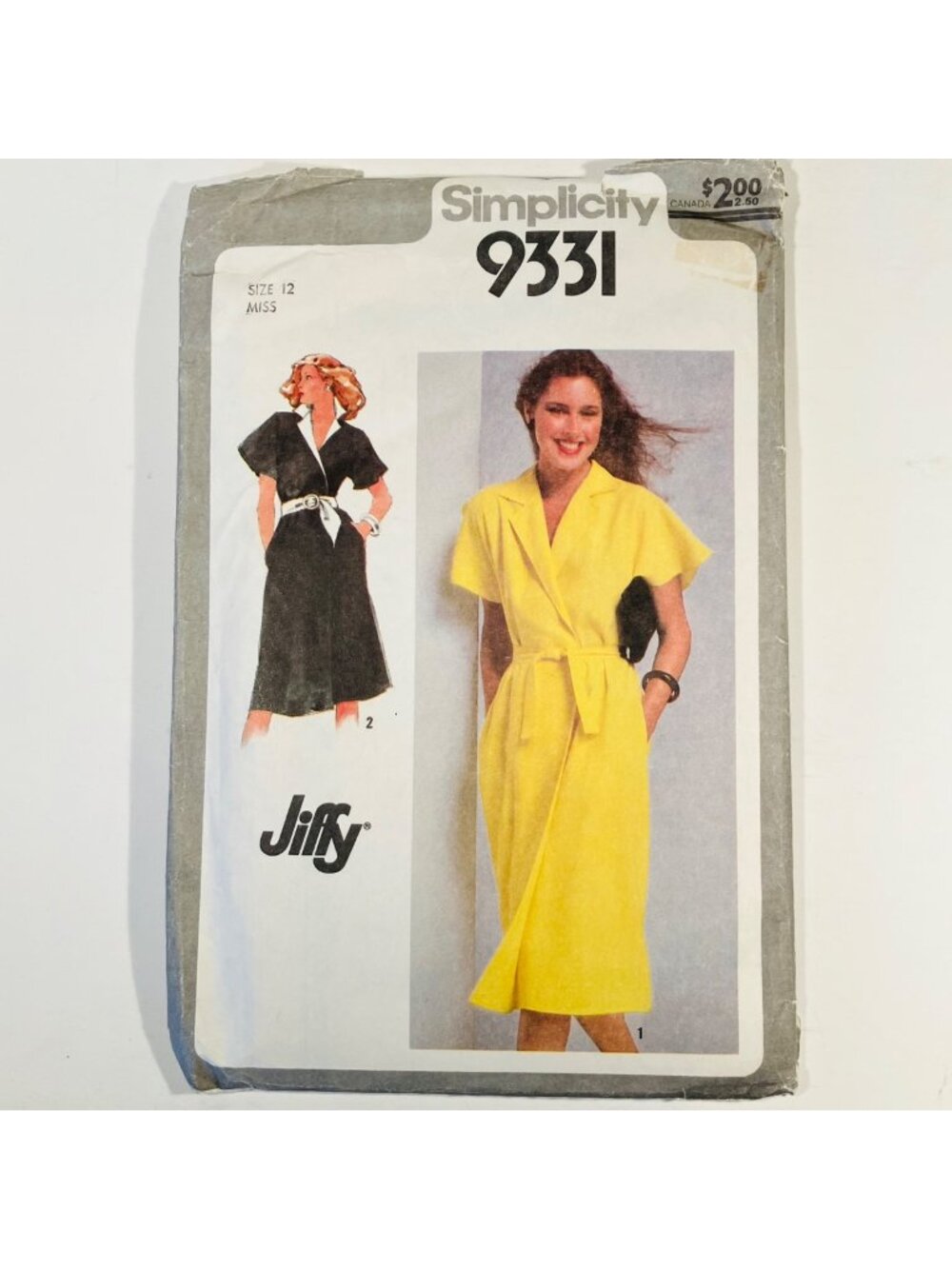 1970s Simplicity 9331 Sz 12 B34 Jiffy Front Wrap Dress Pattern Kimono Sleeves CC